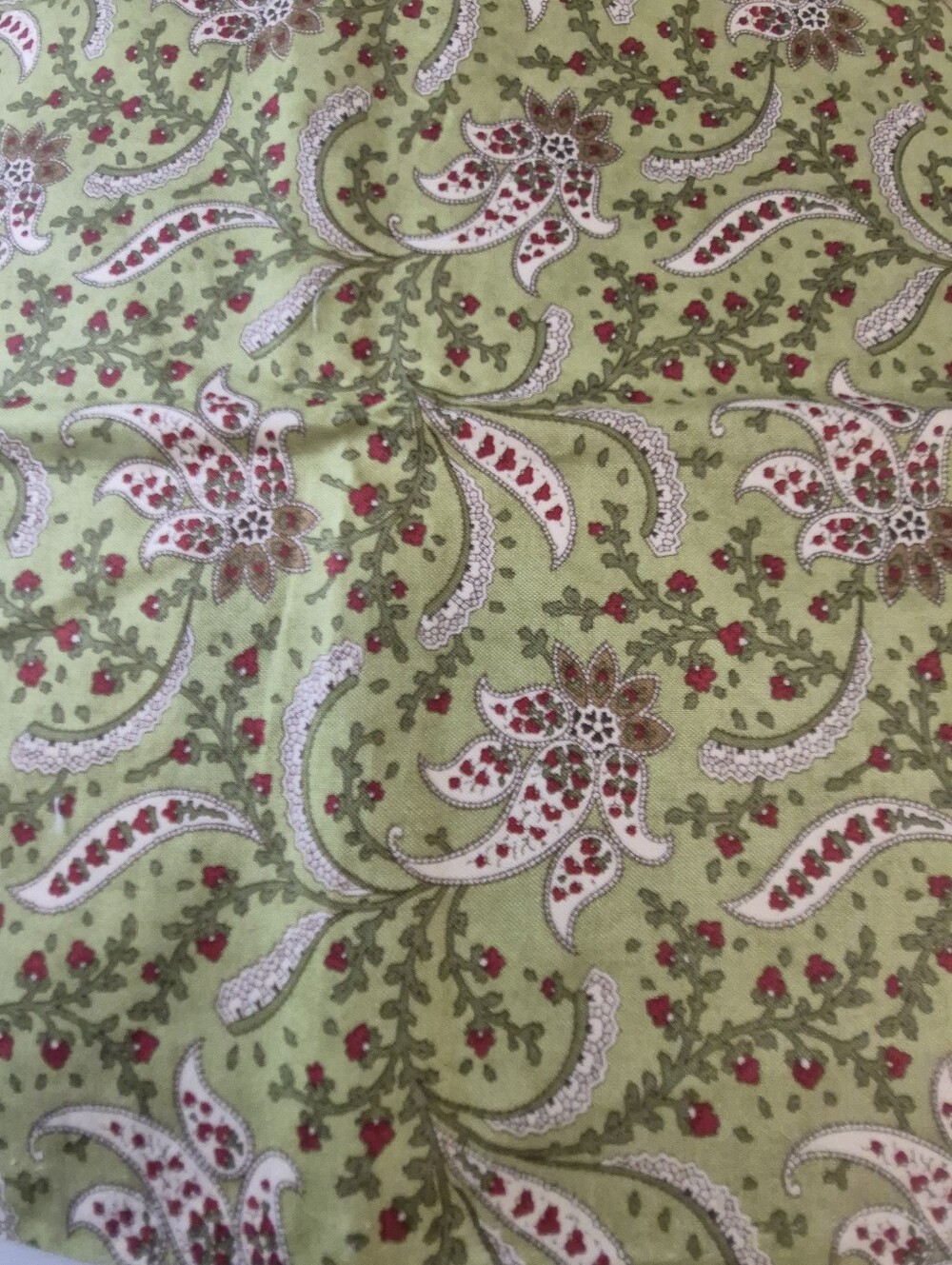 Green Floral Fabric Red & White Paisley Design 12x43”